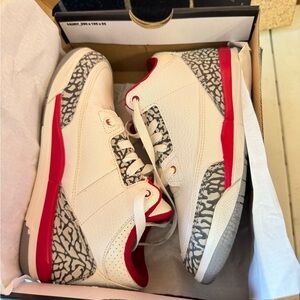 Jordan Kids Sneakers White and Red with Gray Pattern